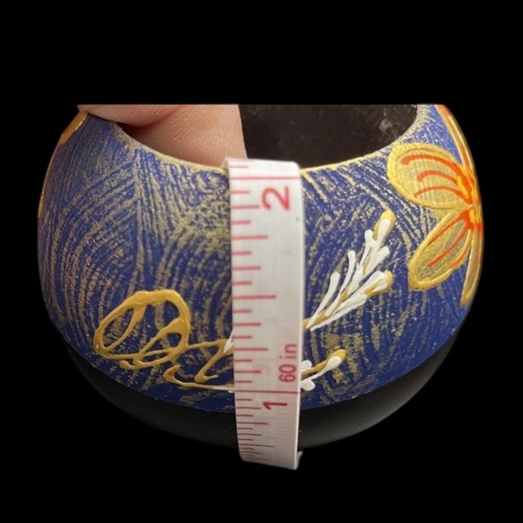 Tea Light Hand-Painted Wooden Votive Holders Set of 4 Blue Gold Floral Boho Dec - Picture 6 of 10